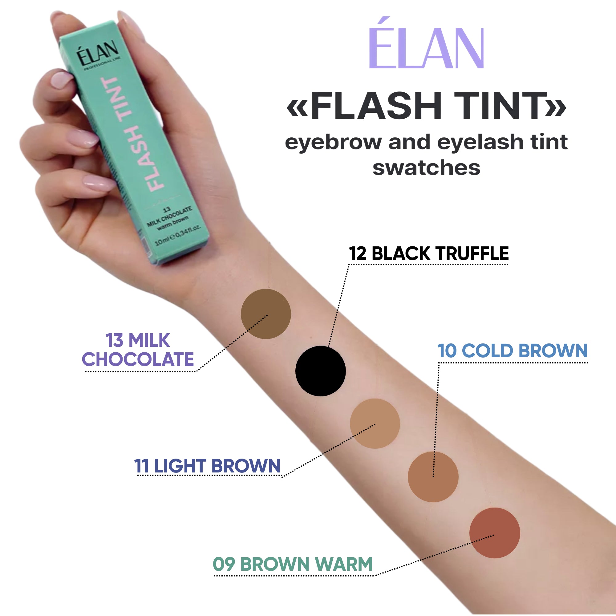 Elan Flash Tint Brow and Lash Tint System 10ml Color Swatch – quick-acting formula for lasting color – buy in the USA at FRAU Store