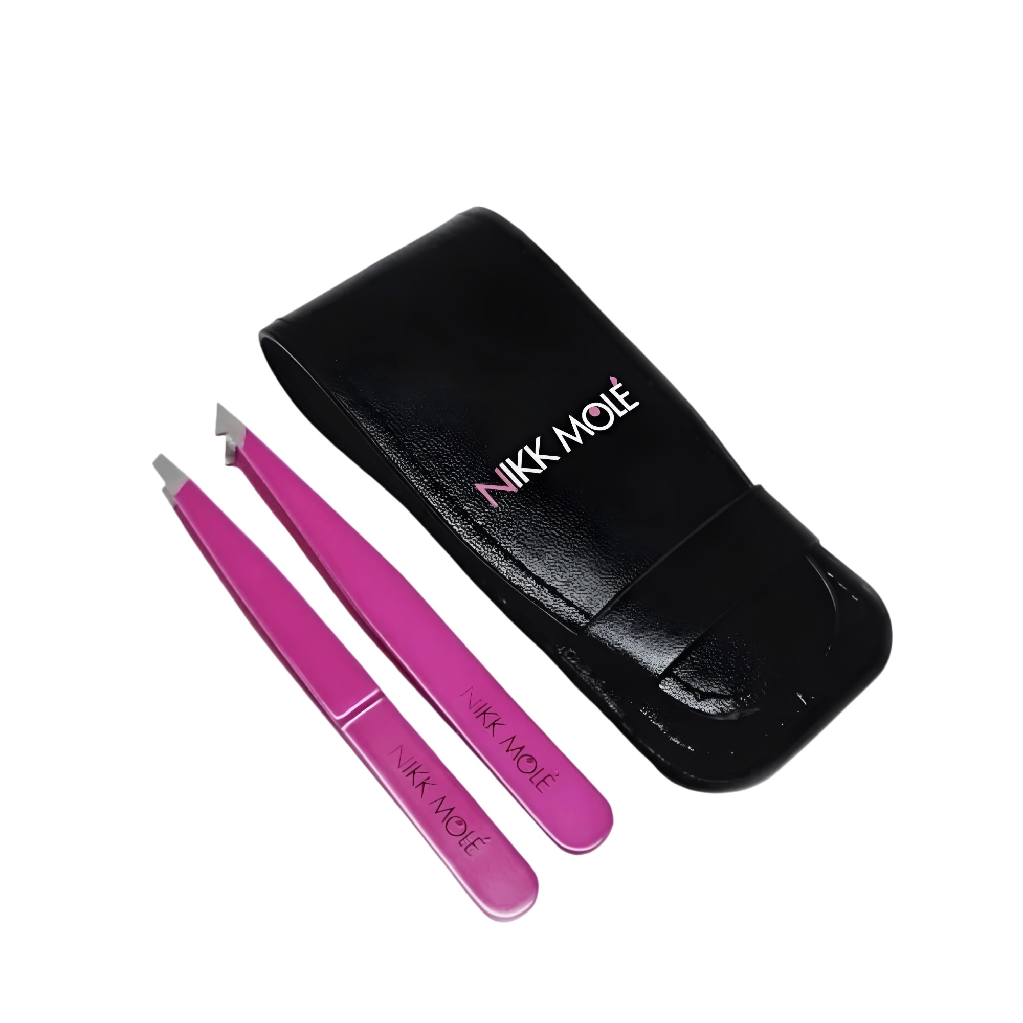 NIKK MOLE Tweezer Set Purplish Pink 2pcs – includes slanted and pointed tweezers for versatile eyebrow grooming – buy in USA at FRAU Store