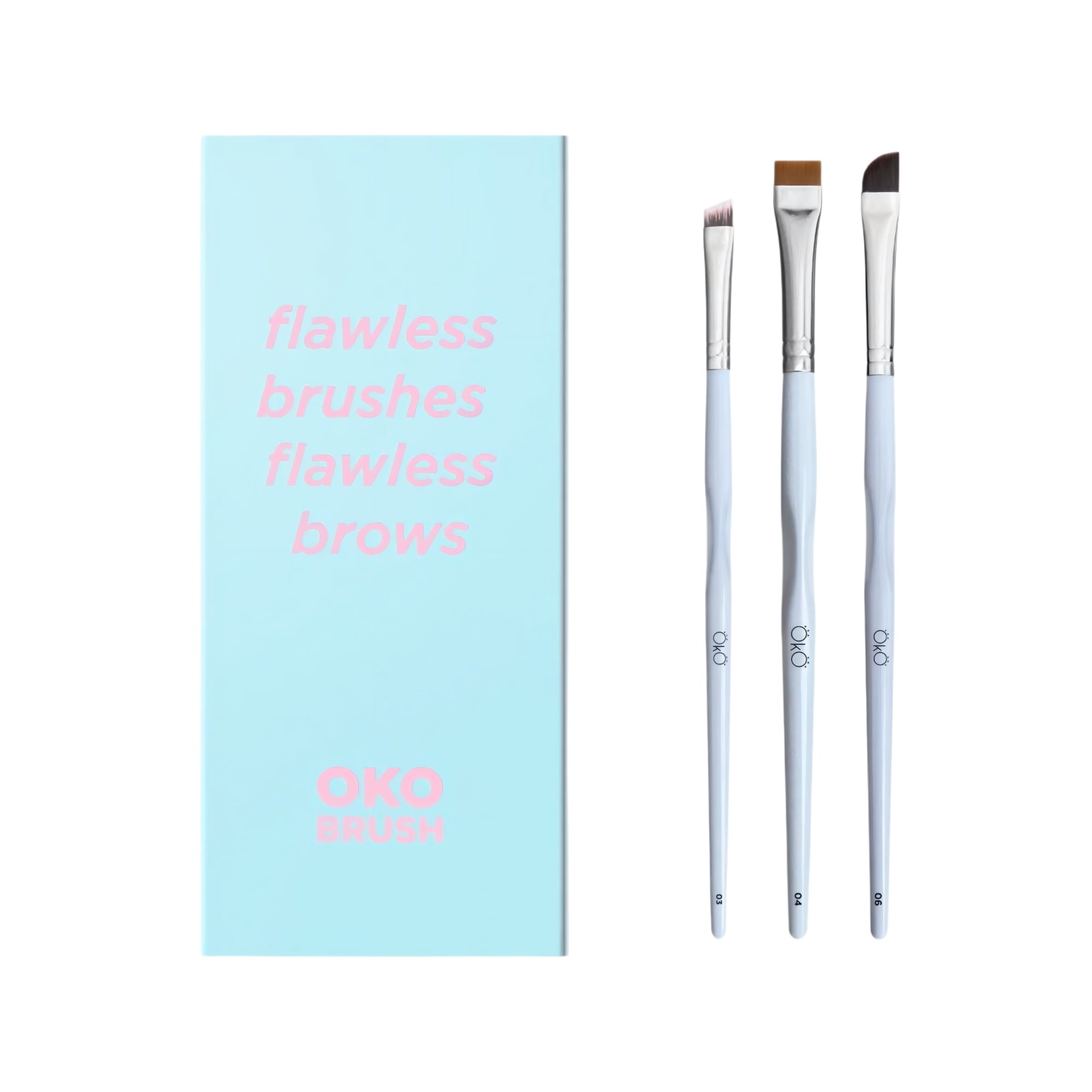 OKO Brush Set 3pcs – 'Flawless Brushes Flawless Brows' – precision tools for perfect brow shaping and tinting – buy in USA at FRAU Store
