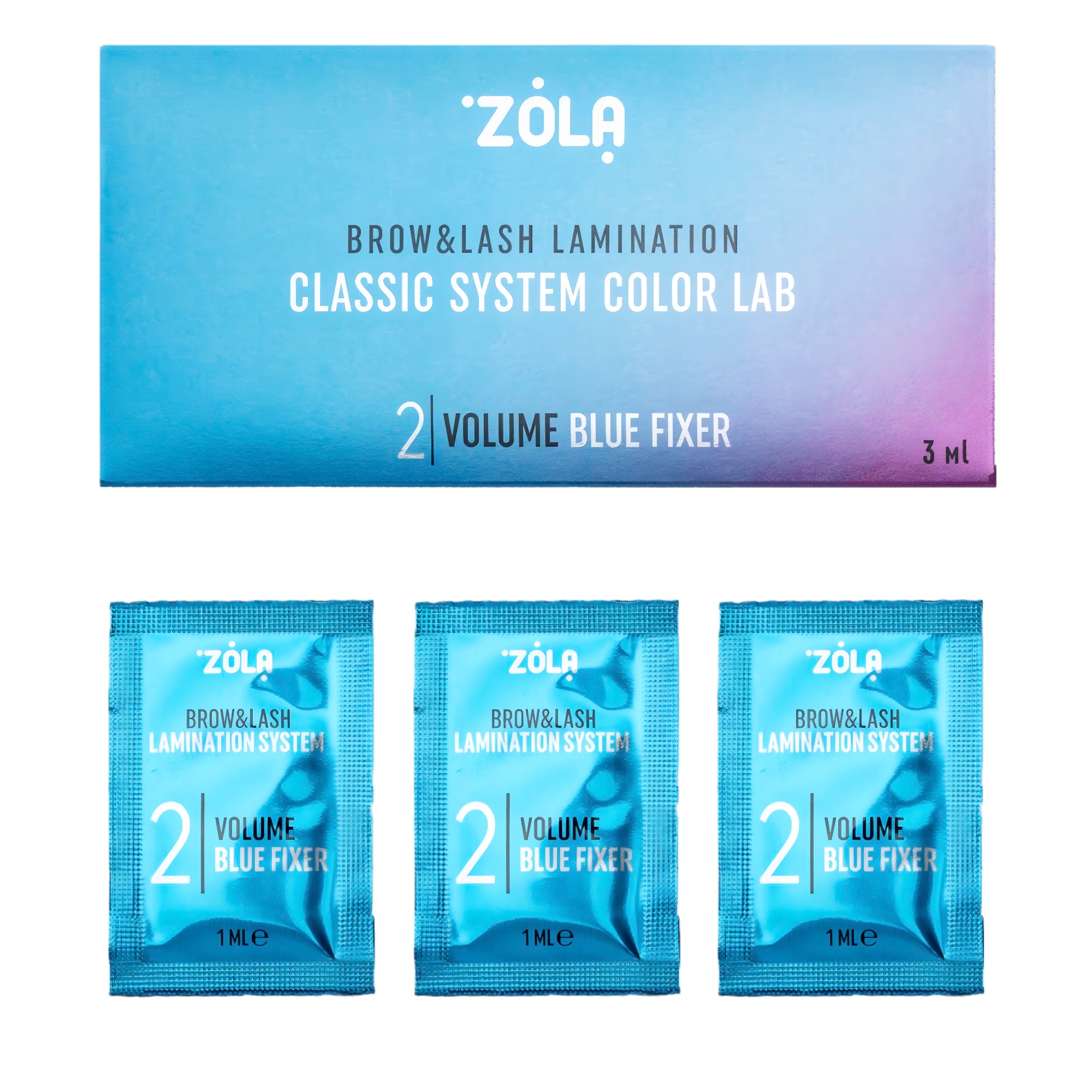 Zola Color Lab Set 02 Volume Blue Fixer – 3x1ml sachets to set and volumize brows and lashes – buy in the USA at FRAU Store