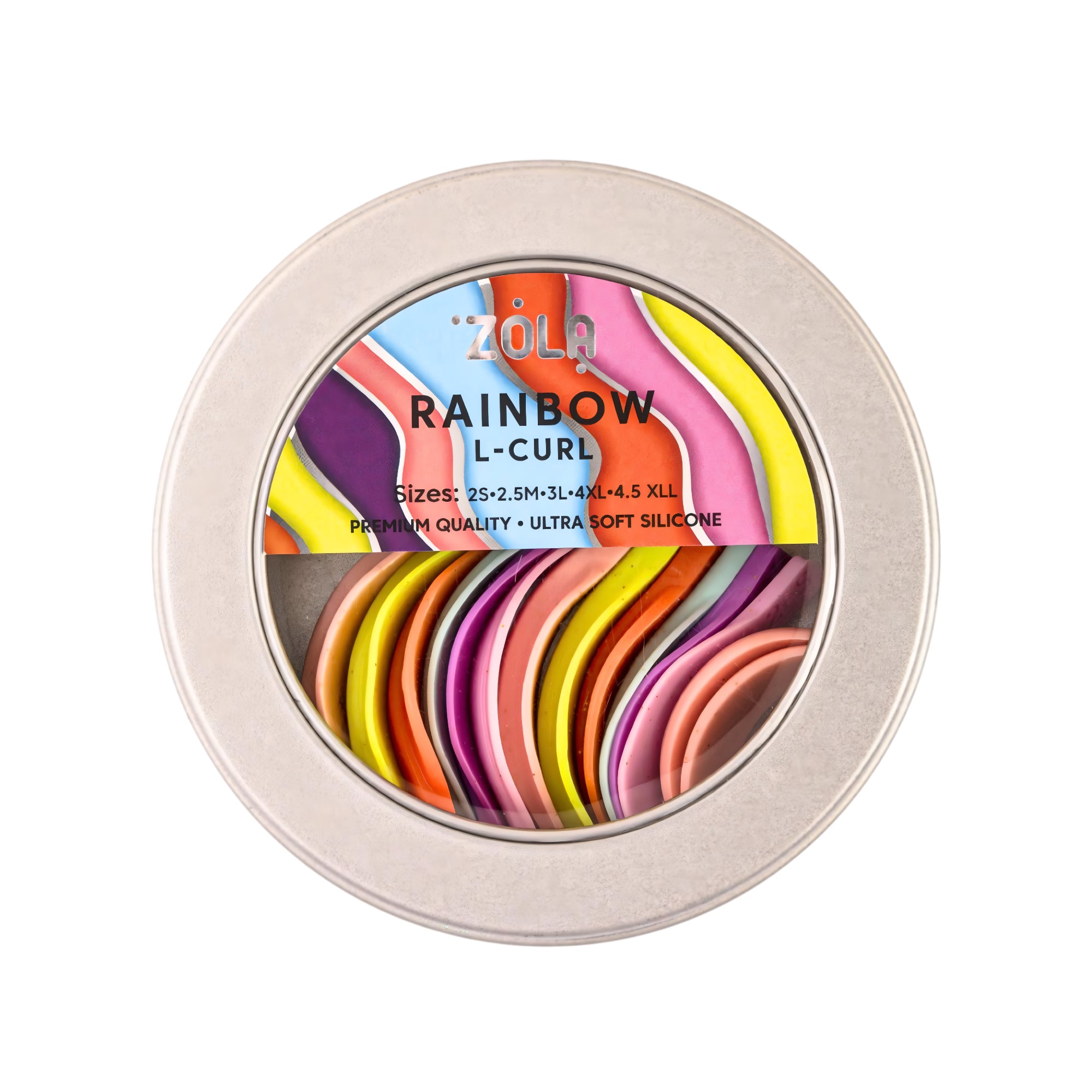 Zola Rainbow L-Curl Silicone Pads – 7 pairs in vibrant colors for lash lift lamination, sizes 2S to 4.5XLL – buy in USA at FRAU Store
