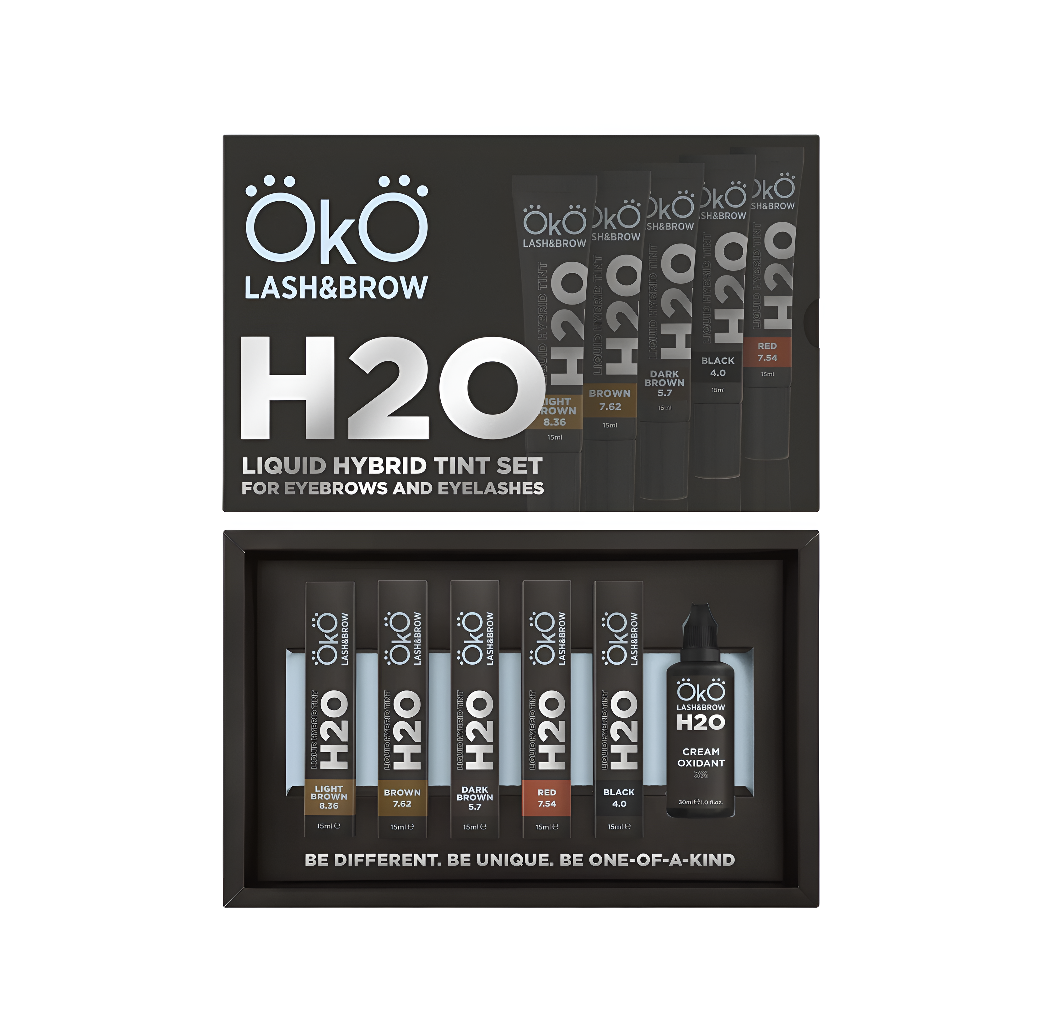 OKO - H20 Liquid hybrid tint set for lashes and brows with oxidant