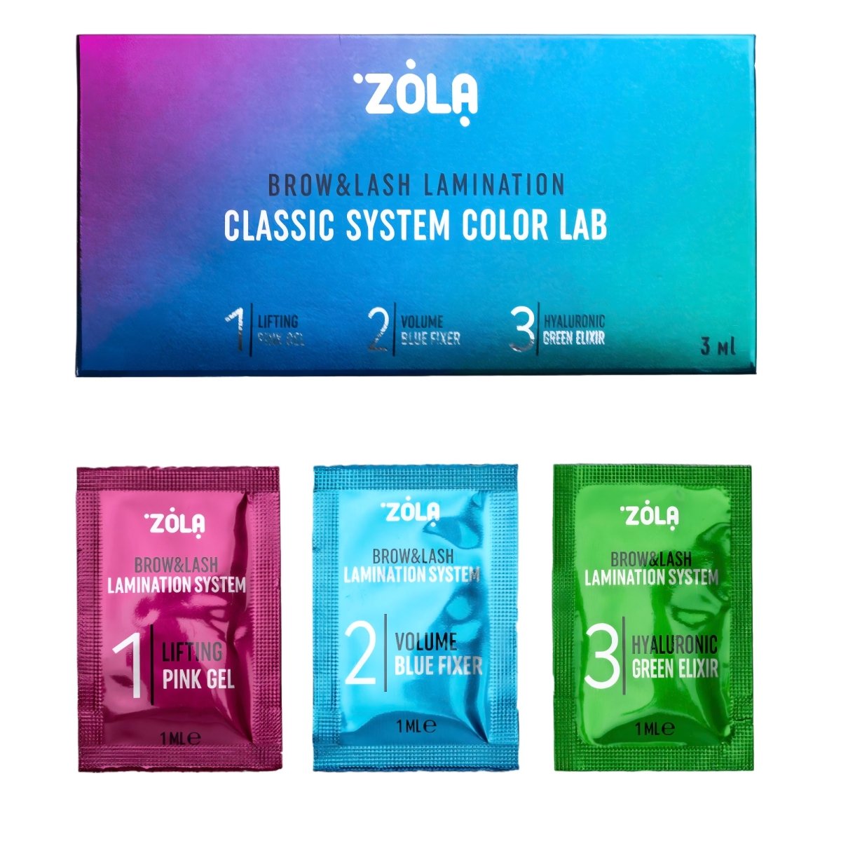 ZOLA Classic System Color Lab Set for Brow and Lash Lamination in Sachets, 3 x 1ml - FRAU STORE USA