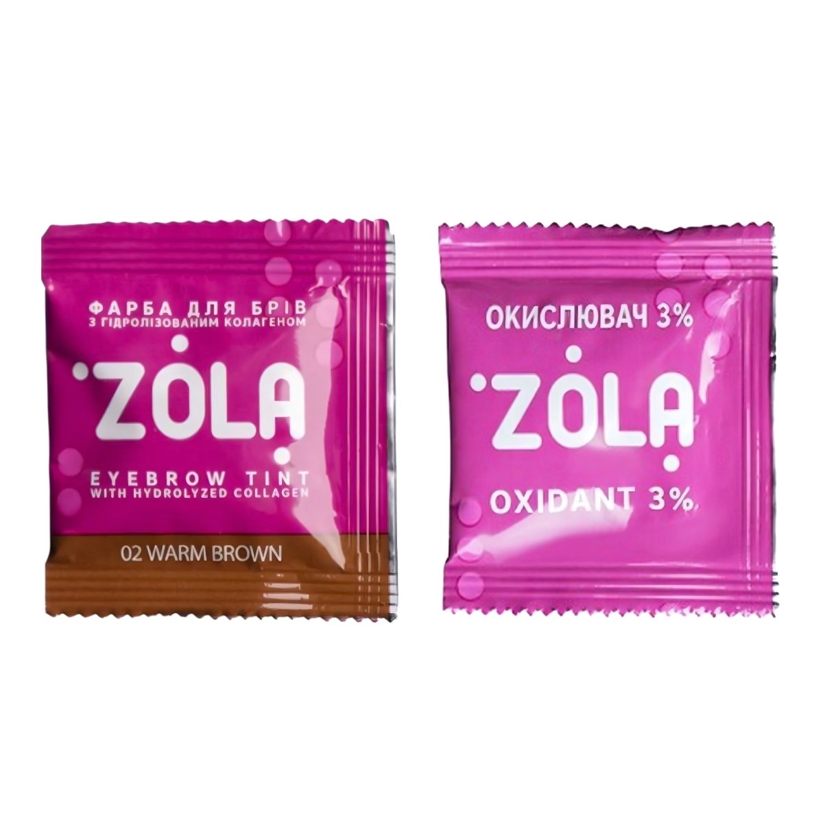 ZOLA Eyebrow Tint with Collagen 02 Warm Brown in sachet 5ml + 3% oxidant in sachet 5ml - FRAU STORE USA