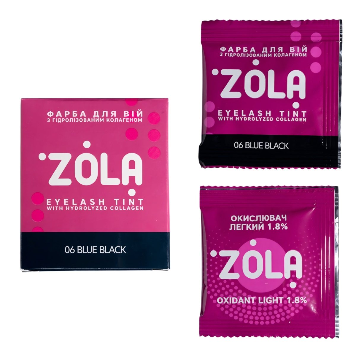 ZOLA Eyelash tint With Collagen 06 Blue Black in sachet 5ml + 1.8% Light Oxidant in sachet 5ml - FRAU STORE USA